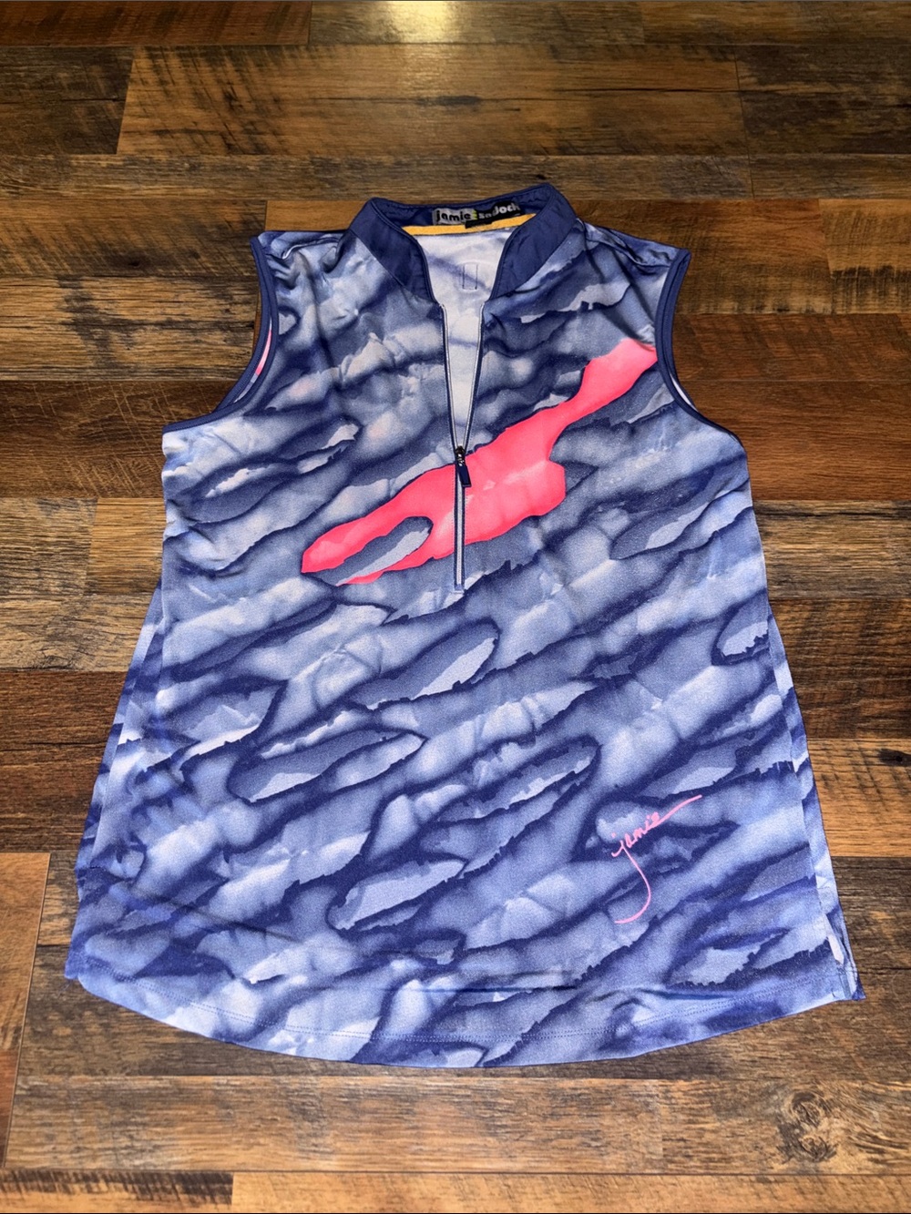 jamie sadock Navy & Hot Pink Sleeveless Zip Golf‎ Polo